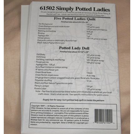 Quilts Dolls Patterns Potted Ladies Angels Flower Pots Sewing