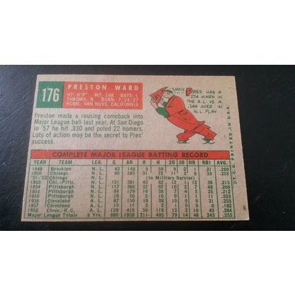 1959 Topps Card # 176 Preston Ward Very Good (3) Kansas City Athletics