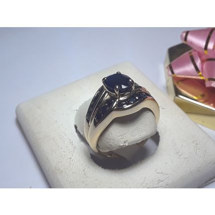 Estate 2.10cttw Natural Oval & Rd Blue Sapphire Channel 14Kt YG Swirl Ring#15653