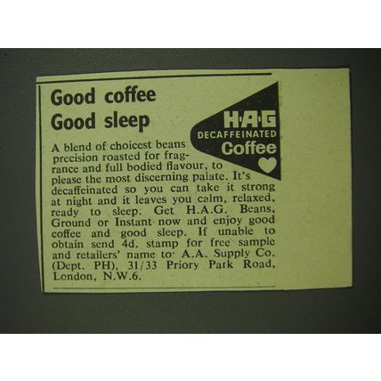 1968 HAG Decaffeinated Coffee Ad - Good coffee good sleep