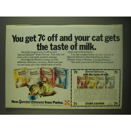 1973 Purina Special Dinners Cat Food Advertisement - You get 7¢ off