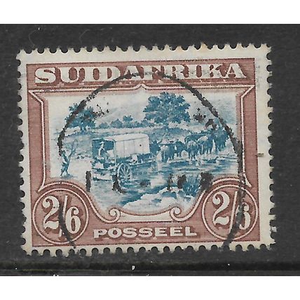 SUID AFRICA 1930 2s.6d GREEN & BROWN OX-WAGON P 14 x 13 1/2 SG 37a FINE USED