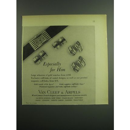 1949 Van Cleef & Arpels Watch and Cuff-Links Ad - Especially for him
