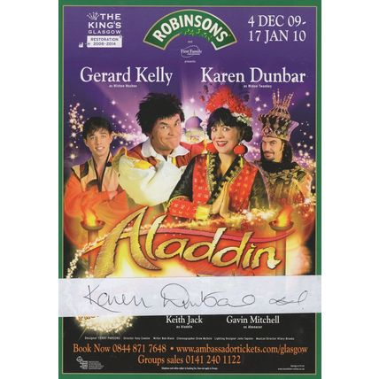 Karen Dunbar Scottish Comedian Aladdin Hand Signed Theatre Flyer