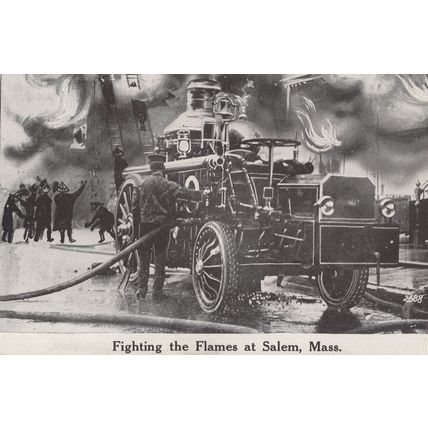Firefighters Fighting the Flames Salem MA Antique USA Postcard