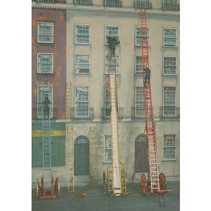 Victorian Fire Escape Ladders Fireman Model Postcard