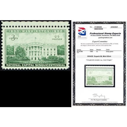 990, Mint NH Superb 3¢ With Graded 98 PSE Certificate* Stuart Katz
