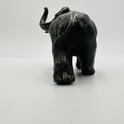 Vintage Metal Elephant Figurine Trunk Up Realistic Japan Metal Red Ears