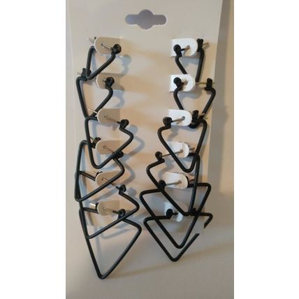 Black Triangle Earrings Set 6 Hoop Earrings Pierced Black Metal 1/2" to 1-1/8"