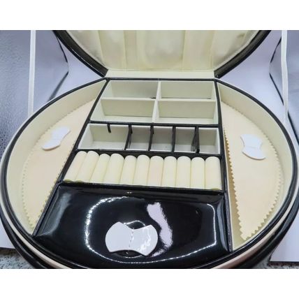 Round Black & White Jewellery Box with White Bow & Handles 43 CM Gift Storage