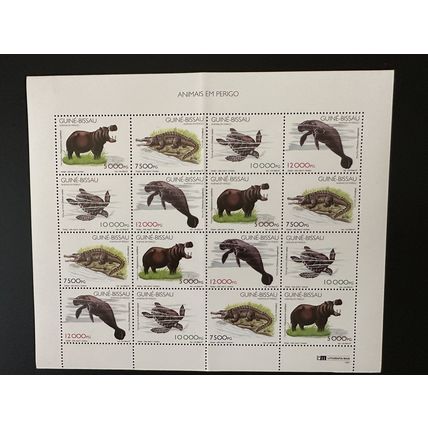 Guiné-Bissau 1997 Fauna Mammals menacée sheet 16 stamps Mi. 1249 - 1251 MNH