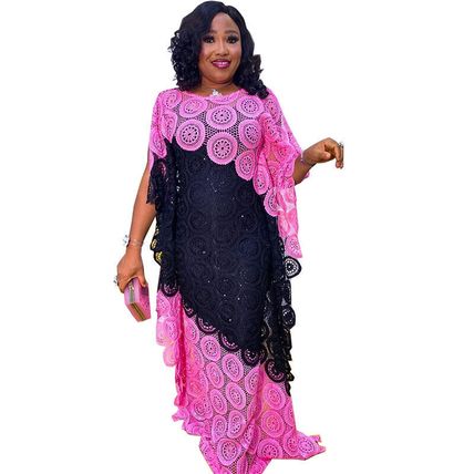 African Women's Plus Size Embroidered Lace Patchwork Loose Length Skirt