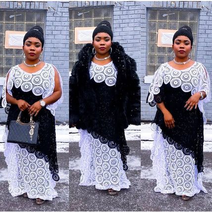 African Women's Plus Size Embroidered Lace Patchwork Loose Length Skirt