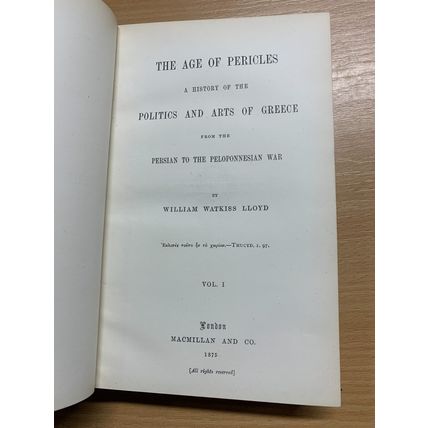 RARE* 1875 "THE AGE OF PERICLES - POLITICS & ARTS OF GREECE" VOL 1 BOOK (P5)