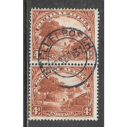 AFRICA SOUTH 1927 SG35b NATIVE KRAAL 4d VERTICAL PAIR DATED SON PMK STELLENBOSCH