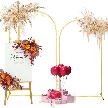 7.2FT, 6.6FT Set of 2 Wedding Arch Backdrop Stand, Gold Metal Balloon Arch Stand