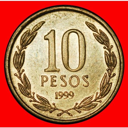 Ⰶ WREATH (1990-2023): CHILE ★ 10 PESOS 1999 II+B+a! LUSTRE!★LOW START★NO RESERVE