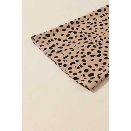 Khaki Leopard Contrast Half Button Casual Blouse