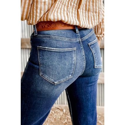 Sail Blue Mineral Wash Raw Hem High Waist Flared Jeans