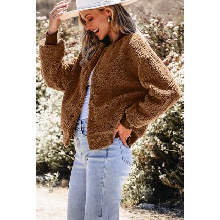 Redwood Burl Sherpa Ribbed Baseball Collar Bomber Jacket