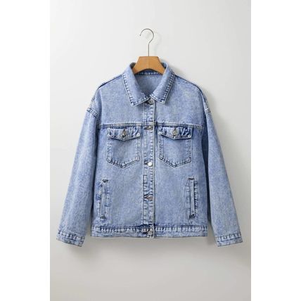 Beau Blue Vintage Washed Flap Pockets Denim Jacket
