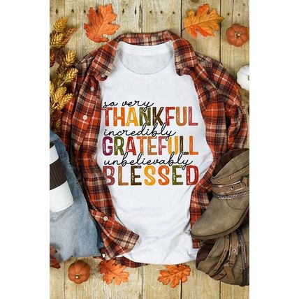 White Thanksgiving Slogan Print Crew Neck T Shirt