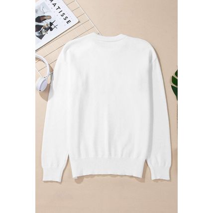 White Thankful Ivory Embroidered Sweater