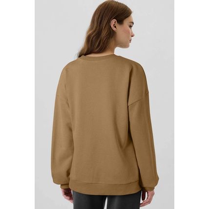 Camel Solid Fleece Lined Drop Shoulder High Low Sweatshirt