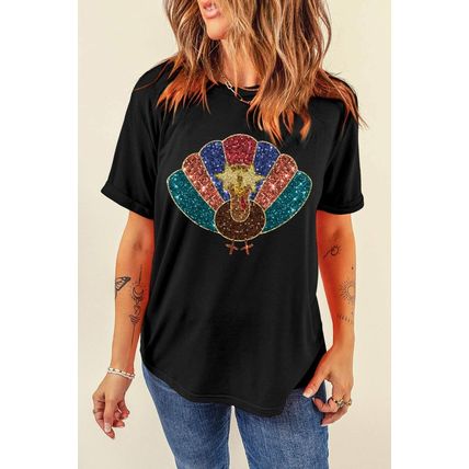 Black Glitter Turkey Graphic Thanksgiving T Shirt