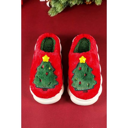 Fiery Red Christmas Tree Graphic Thick Sole Plush Slippers