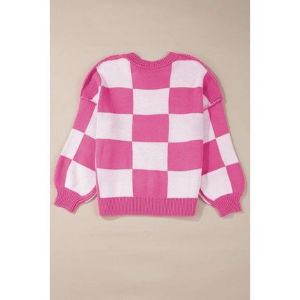 Rose Stripe Checkered Bishop Sleeve Sweater