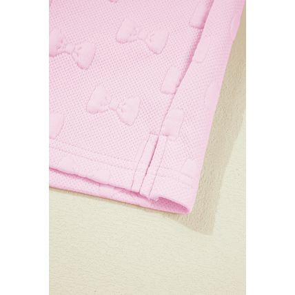 Pink Bow Jacquard Ruffle Sleeve Short 2pcs Outfit