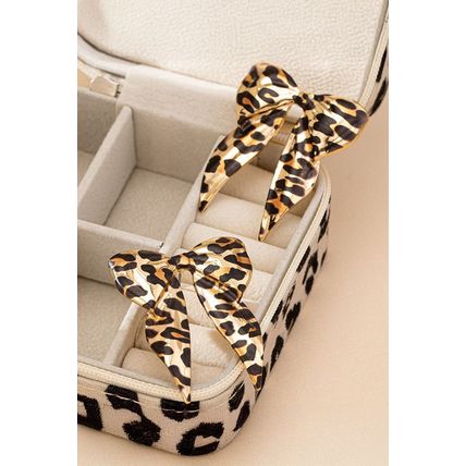 Gold Leopard Print Bow Knot Shape Plated Alloy Earrings