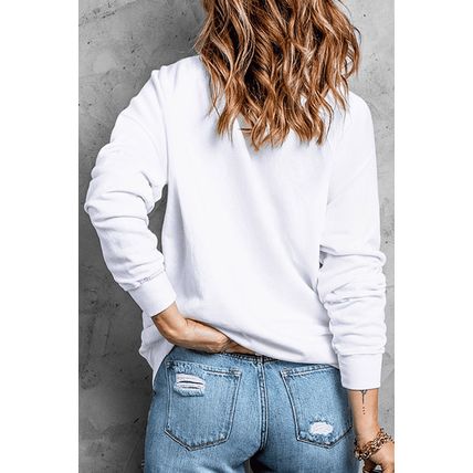White Easter Bunny Bow Print Round Neck Pullover Sweatshirt