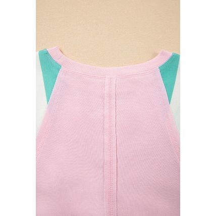 Bonbon Striped Colorblock Patchwork Raglan Pullover Top with Slits