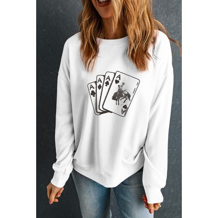 White Ace Card Cowboy Graphic Trendy Sweatshirt