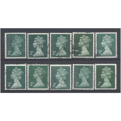 BULK STOCK.2p Myrtle-Green x 10.Type Unchecked.Fine Used.nb12w