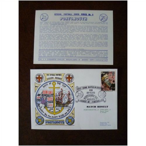 1987 Portsmouth v Chelsea Official Dawn Football Cover 8 Pompey Mary Rose ship