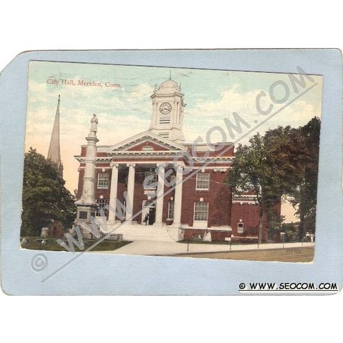 CT Meriden Postcard City Hall Street Scene ct_box3~1298