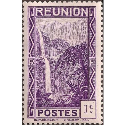 REUNION, Waterfall at Salazie , violet 1933, 1 cent