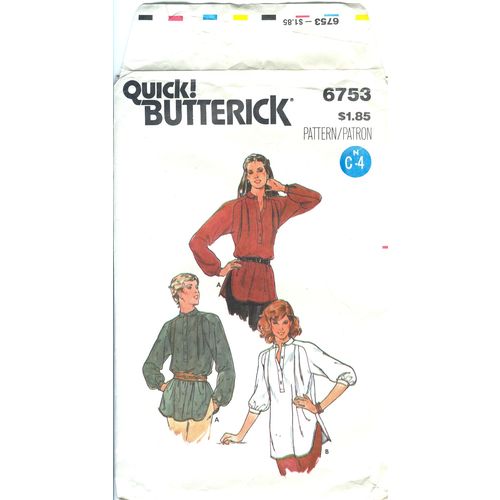 Butterick 6753 Sewing Pattern Misses Loose Fitting Blouse 2 Styles Size 8 Uncut