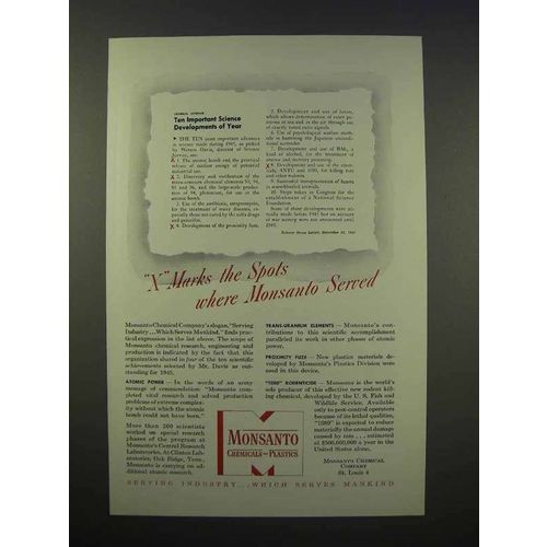 1946 Monsanto Chemicals Ad - X Marks The Spot Served