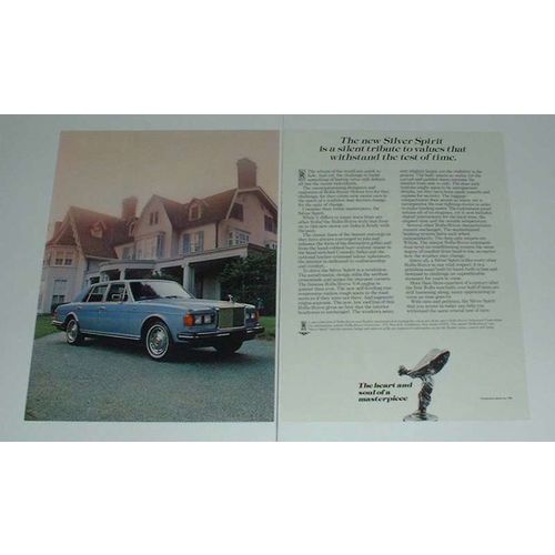 1982 2-page Rolls Royce Silver Spirit Car Ad - Silent Tribute!
