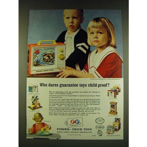 1966 Fisher Price Toys Ad - Who dares guarantee toys child-proof