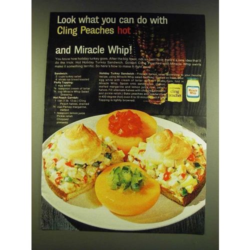 1966 Kraft Miracle Whip & Cling Peaches Ad - Holiday Turkey Sandwich recipe