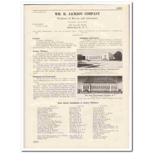 WM H JACKSON COMPANY 1931 aluminum bronze windows vintage catalog
