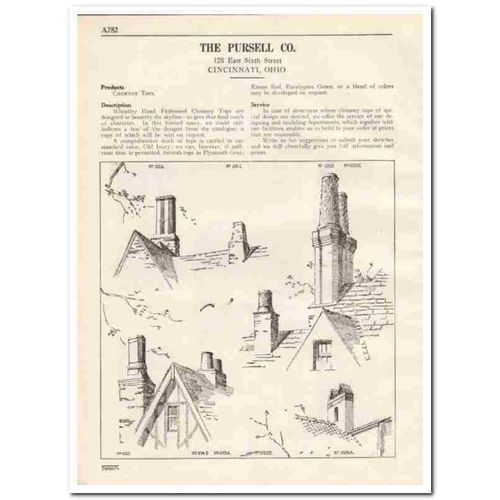 PURSELL COMPANY 1931 hand fashioned chimney tops roof vintage catalog