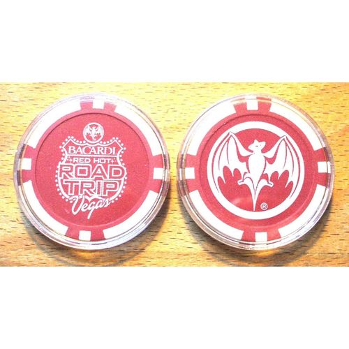 Bat Poker Chip Golf Ball Marker - Bacardi Rum - Red Hot Road Trip -White & Red