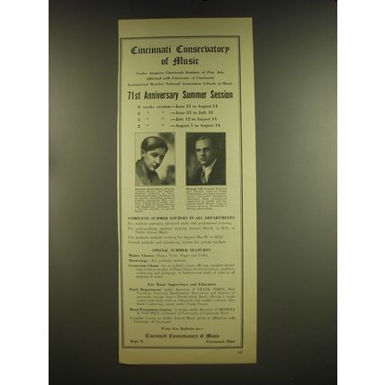 1937 Cincinnati Conservatory of Music Ad - Madame Karin Dayas and Howard Colf