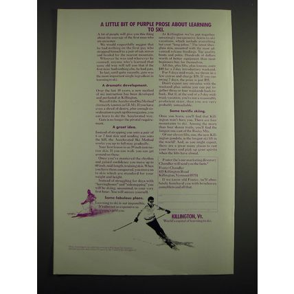 1972 Killington Vermont Ad - A little bit of purple prose about learning to ski